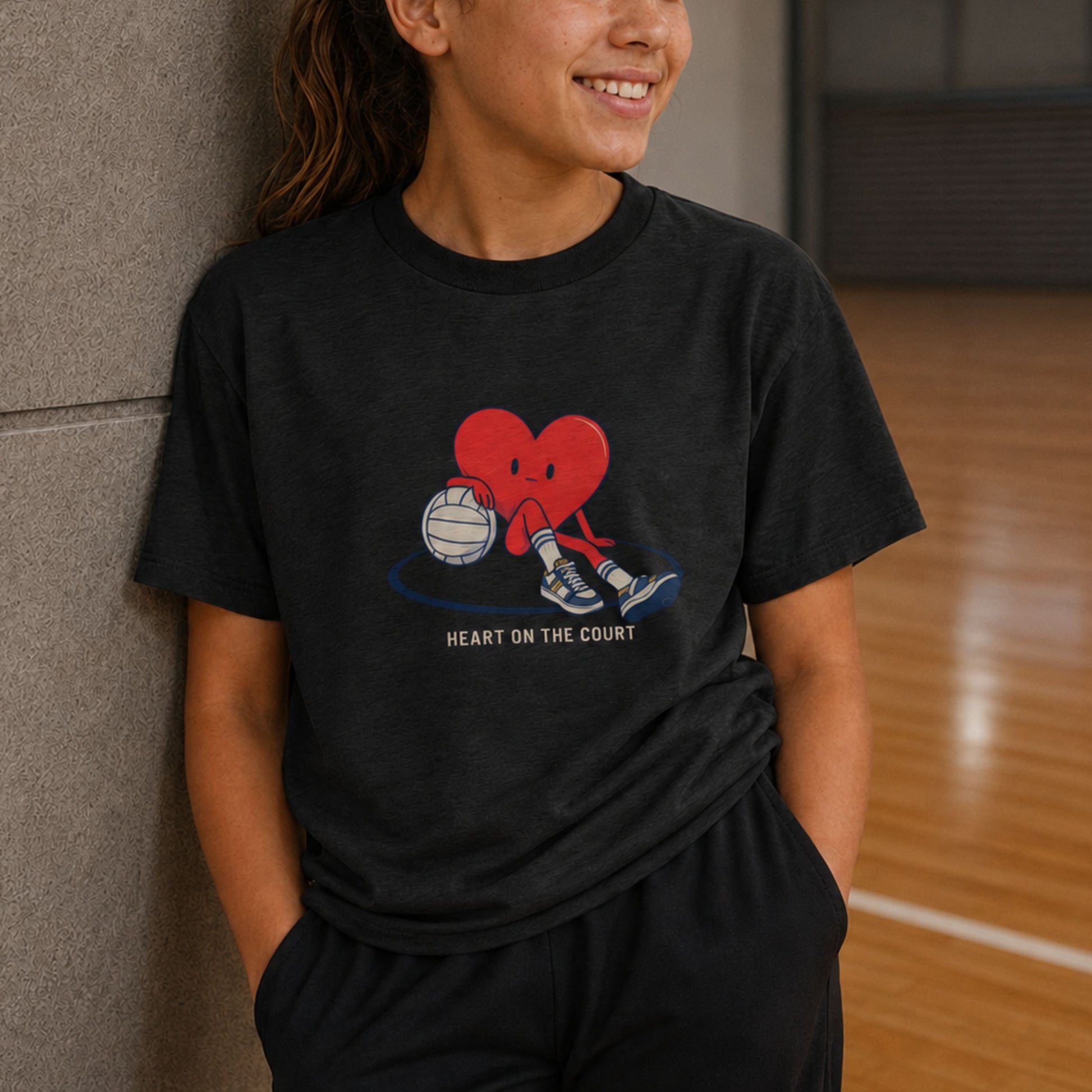 Netball Sports Fashion Graphic Tee Shirt for Kids - Heart on the Court
