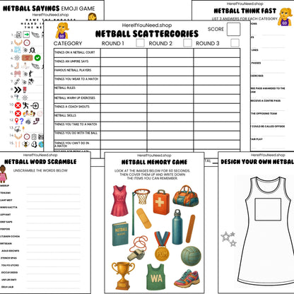 Kids Netball Games - Printable Activities 