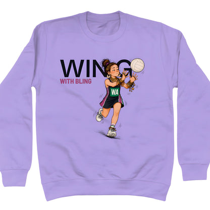 Purple Netball Sweatshirt for Children and Teens with Netballer Graphic