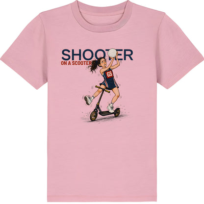Pink Netball T-shirt for Kids - Shooter on a Scooter Graphic