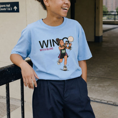 Netball T-shirt for Teen Girls - Blue Sports Graphic 