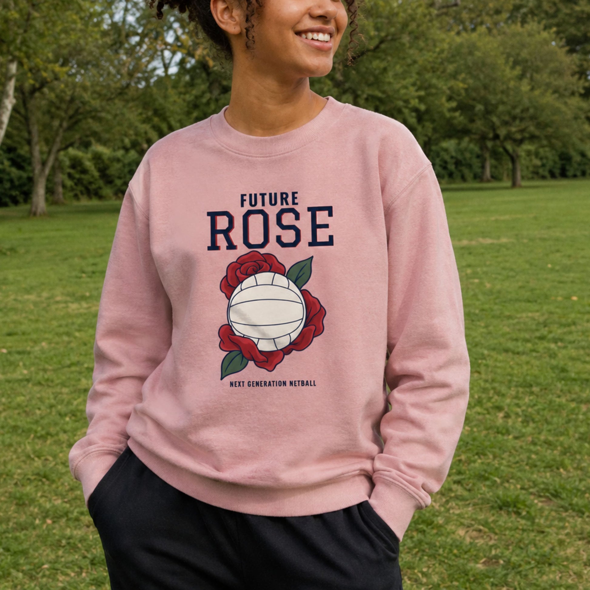 England Netball Future Rose Pink Slogan Jumper for Teen Girls