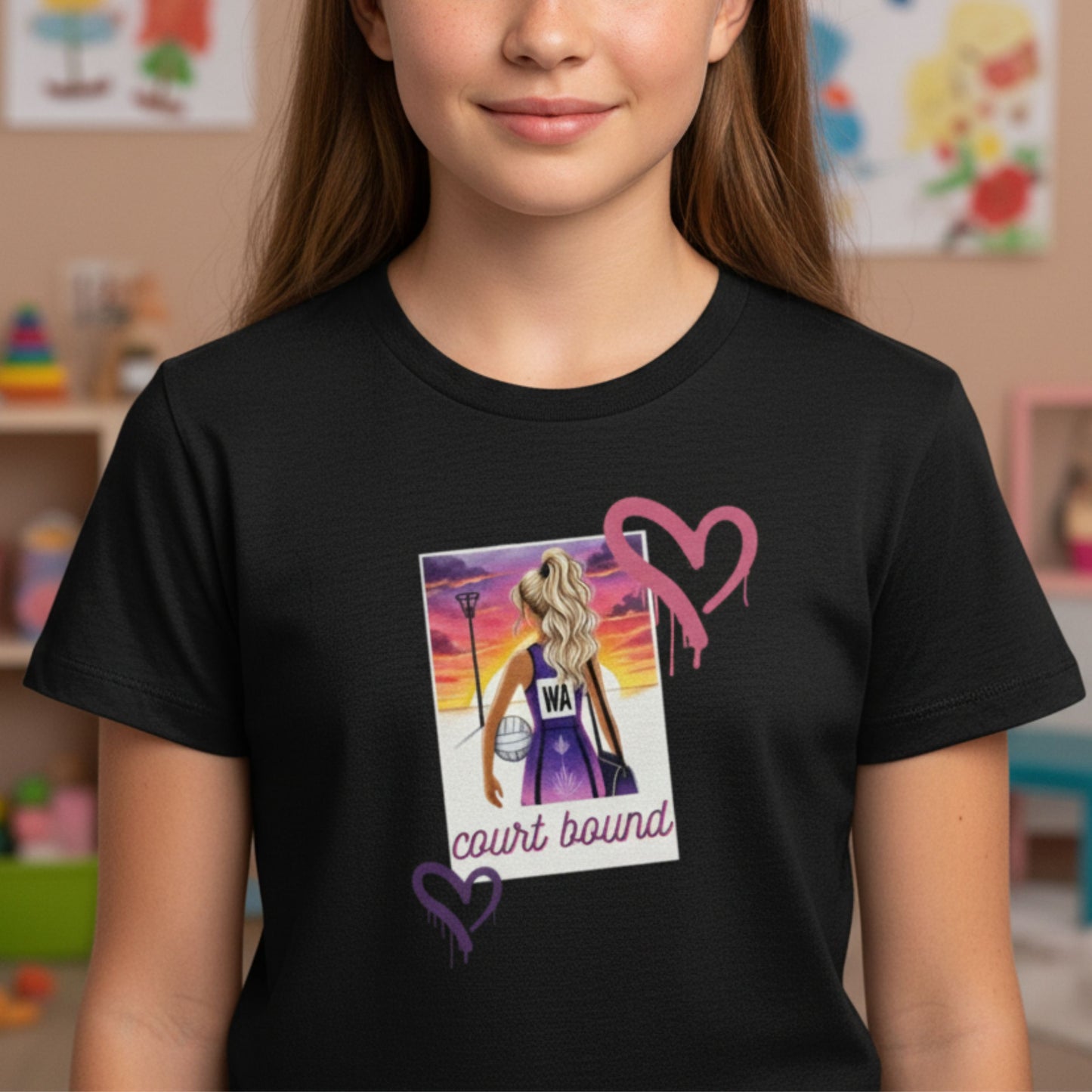 Netball Gifts - Kids Black Netball Player Slogan T-Shirt