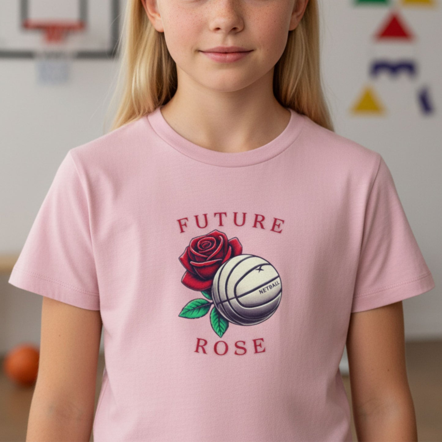 Netball Gifts - Kids Pink England Netball Tee - Future Rose
