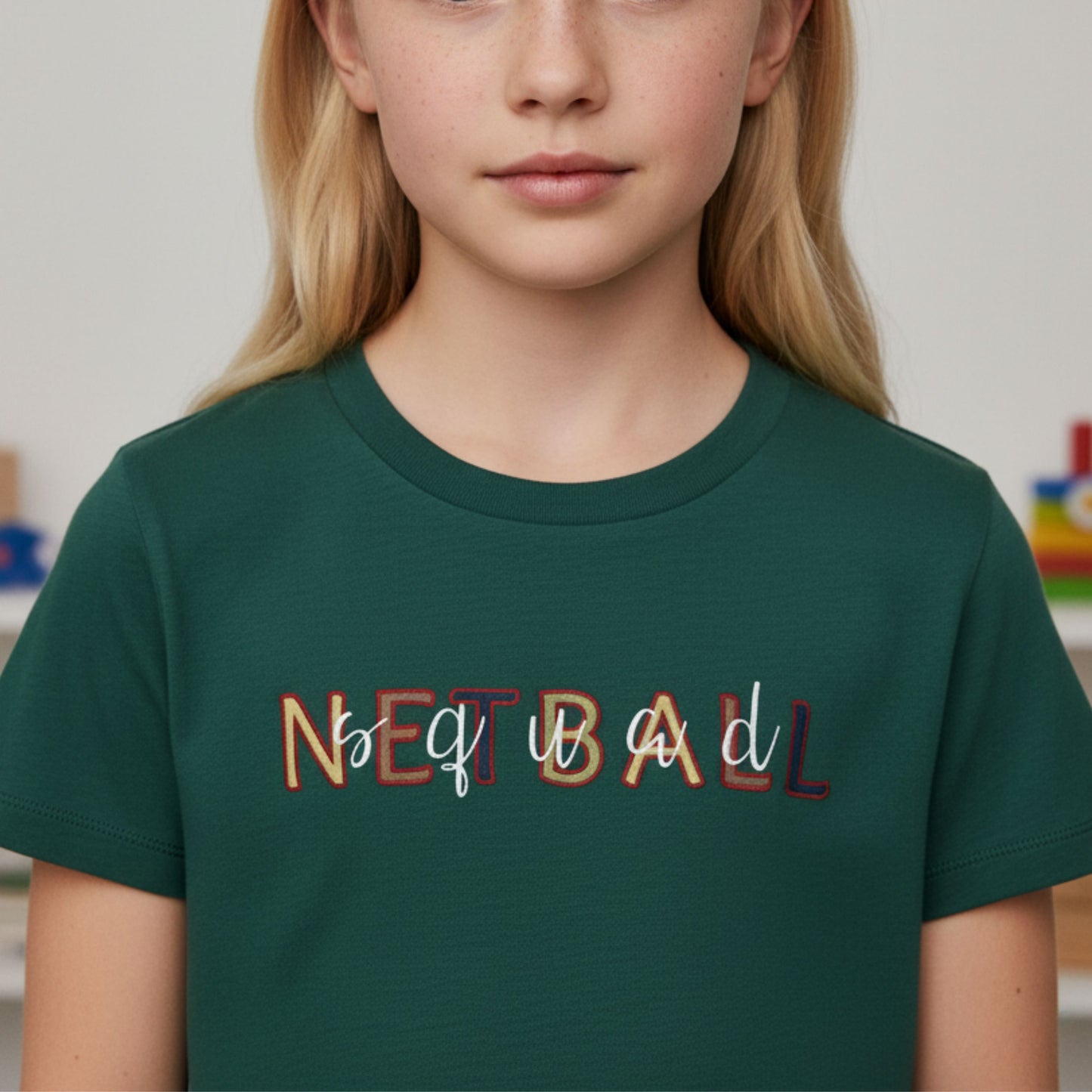 Netball Gifts - Green T-Shirt for Kids With Netball Squad Slogan