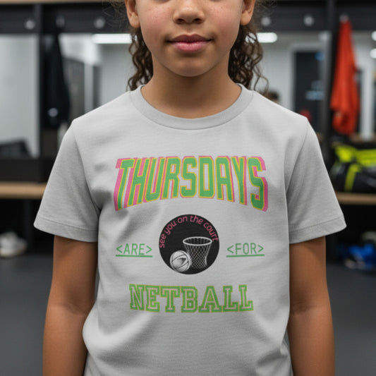 Netball Gifts - Thursday Netball Slogan Top for Children