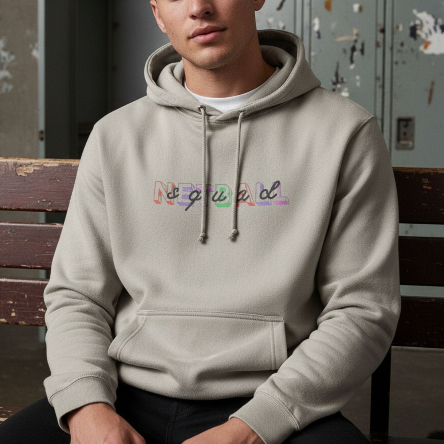 Netball Gifts - Men's Beige Netball Squad Slogan Hoodie