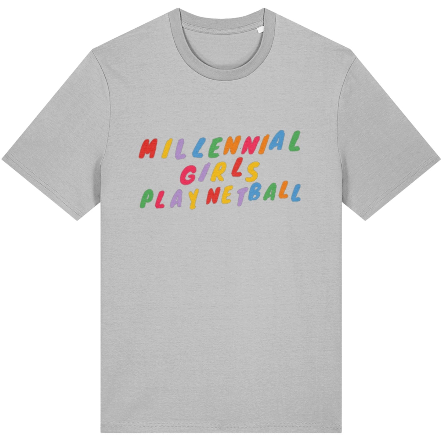 Heather Grey Millennial Girls Play Netball T-shirt - Netball Clothing for Adults
