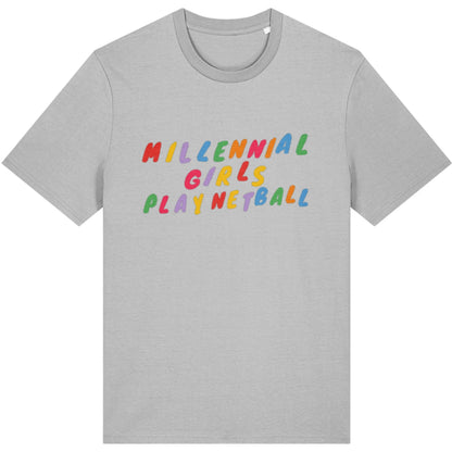 Heather Grey Millennial Girls Play Netball T-shirt - Netball Clothing for Adults
