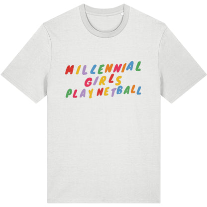 White Millennial Girls Play Netball T-shirt - Netball Clothing for Adults