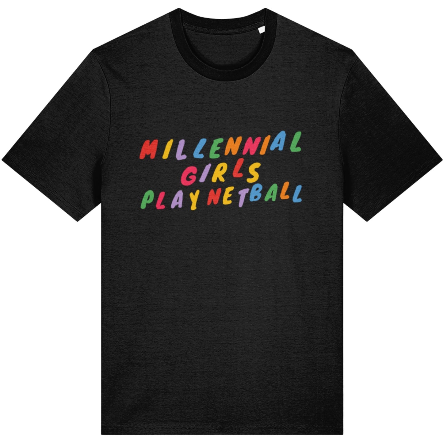 Black Millennial Girls Play Netball T-shirt - Netball Clothing for Adults