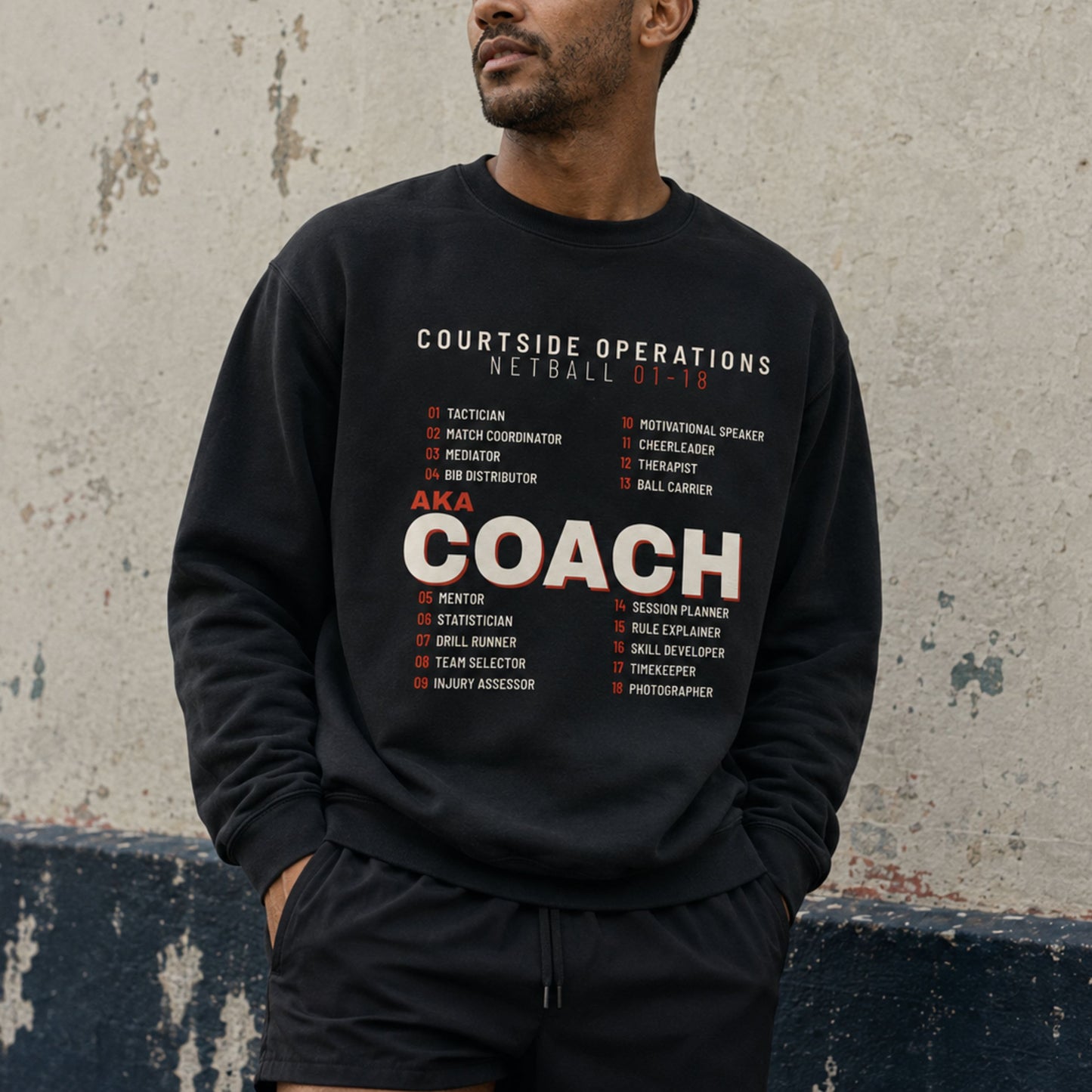 Men's Netball Coach Jumper with AKA Coach Slogan
