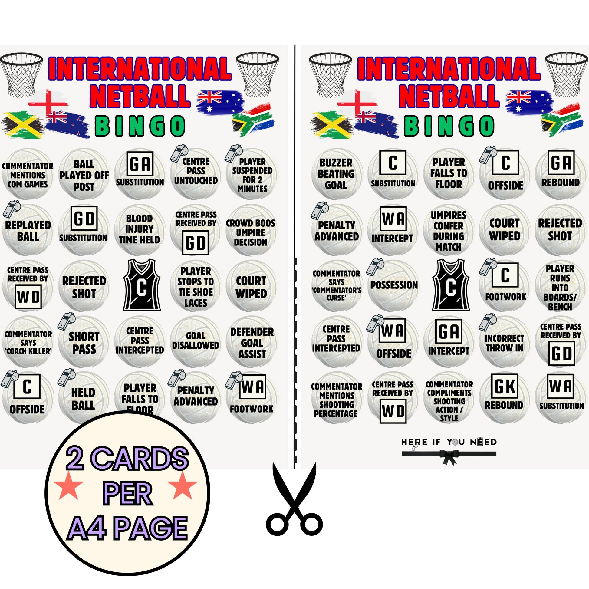 Netball Bingo Game - Printable International Netball Bingo Cards 