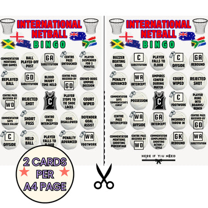Netball Bingo Game - Printable International Netball Bingo Cards 