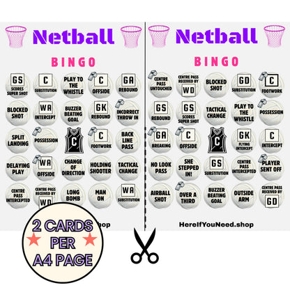 Netball Bingo Game for Parties - Printable Bingo Cards
