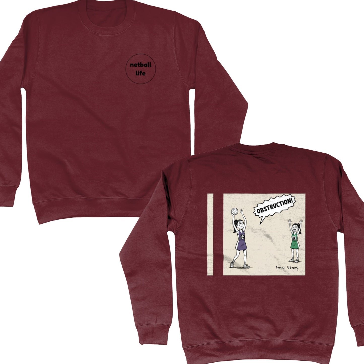 Funny Netball Comic Strip Sweatshirt - Obstruction - Netball Jumpers