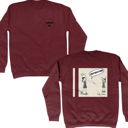Funny Netball Comic Strip Sweatshirt - Obstruction - Netball Jumpers