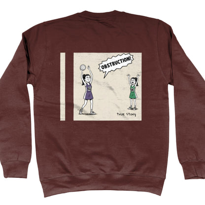 Green Brown Sweatshirt with Funny Comic Strip Obstruction Back Print