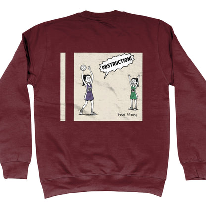 Burgundy Netball Jumper with Funny Comic Strip Obstruction Back Print