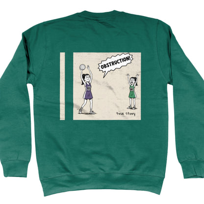 Green Netball Sweatshirt with Funny Comic Strip Obstruction Back Print