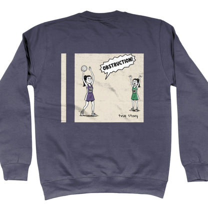 Dark Grey Netball Jumper with Funny Comic Strip Obstruction Back Print