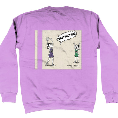Purple Netball Sweatshirt with Funny Comic Strip Obstruction Back Print