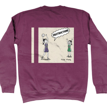 Plum Netball Sweatshirt with Funny Comic Strip Obstruction Back Print
