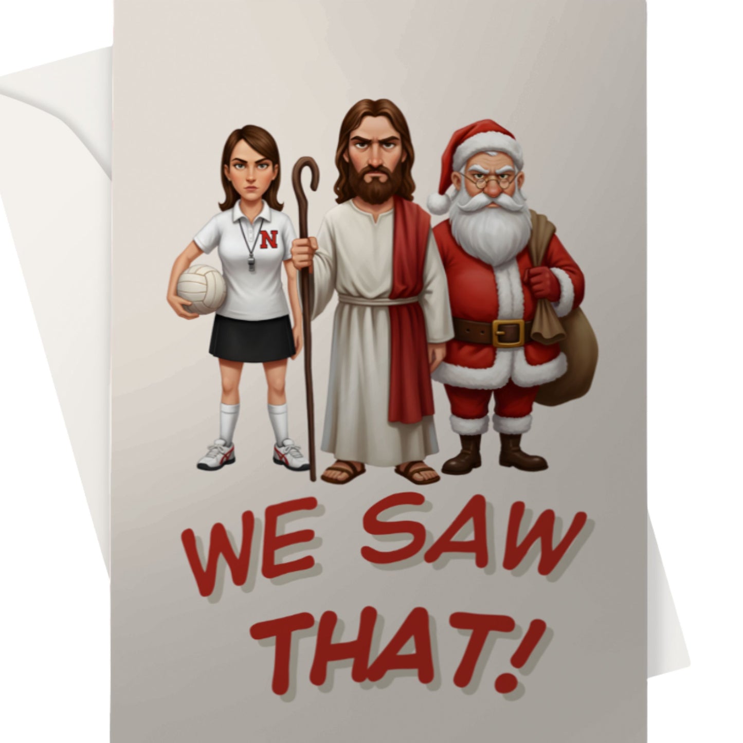 Funny Netball Christmas Card - Netball Umpire, Jesus, Santa