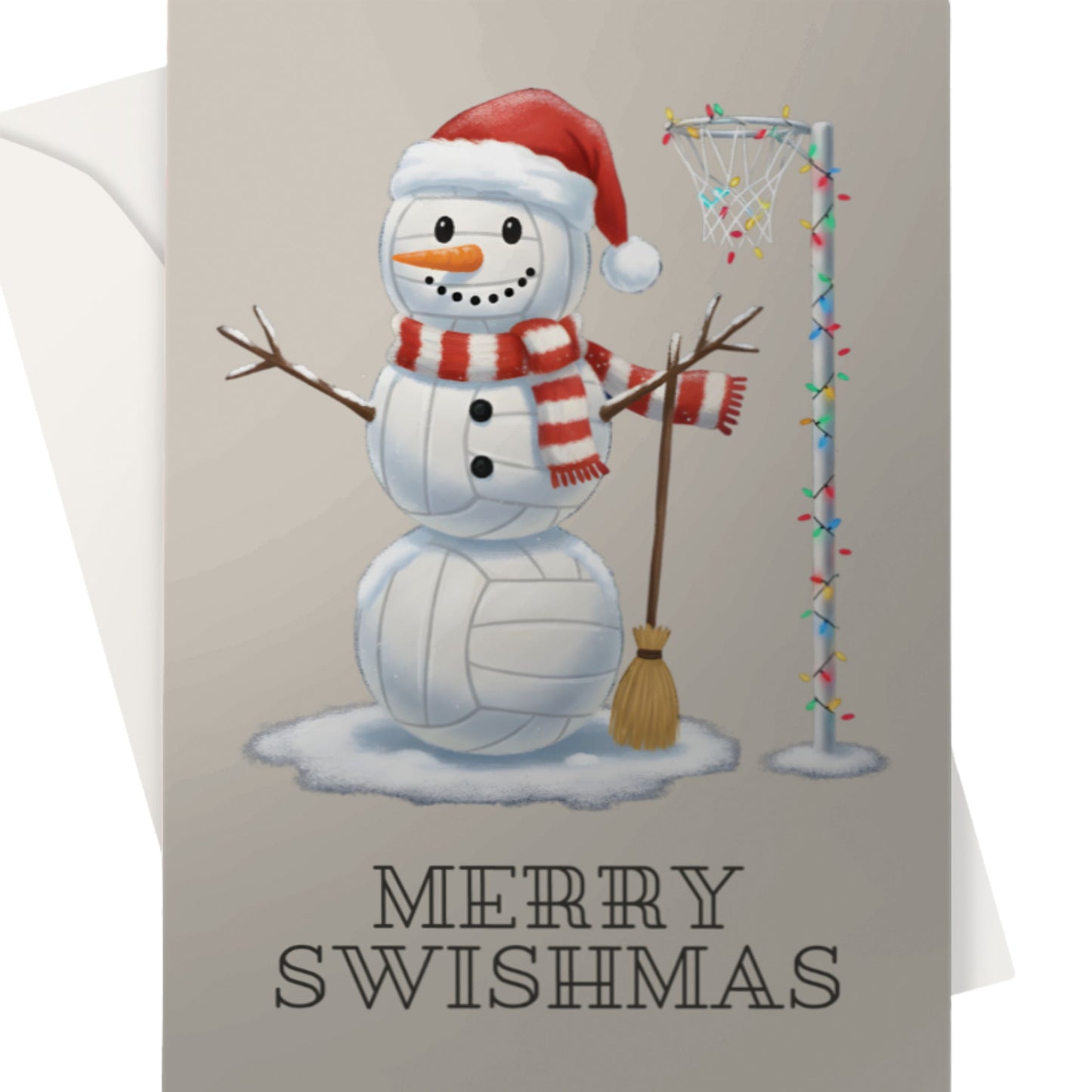 Netball Christmas Card - Merry Swishmas Snowman for Netball Players