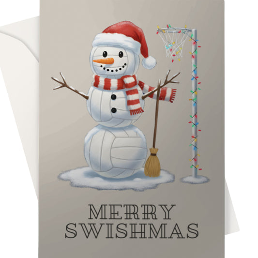 Netball Christmas Card - Merry Swishmas Snowman for Netball Players