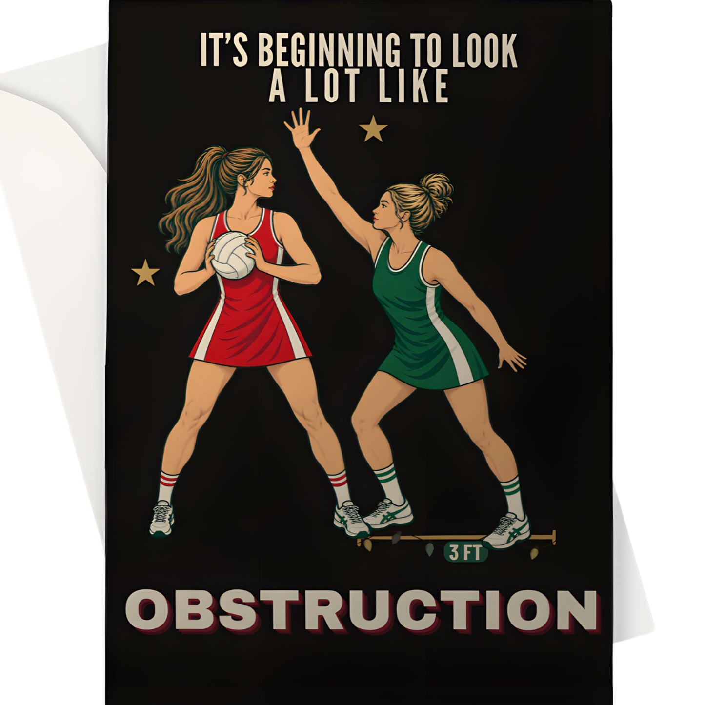 Netball Christmas Card - Funny Obstruction 