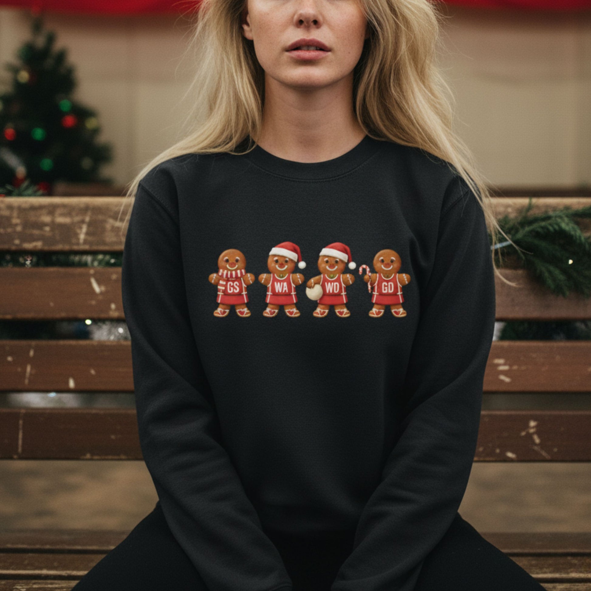 Black Netball Christmas Jumper - Gingerbread Sweatshirt for Women