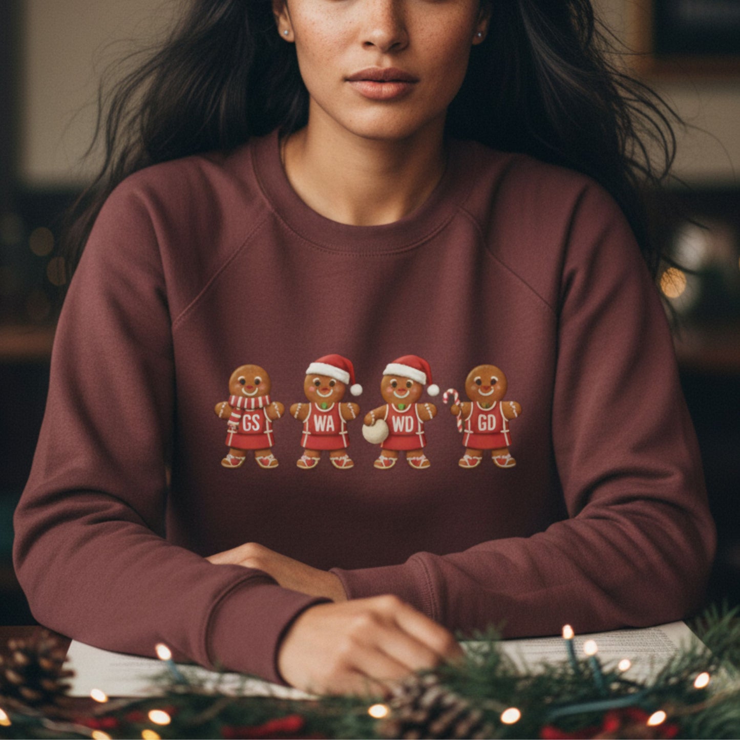 Women's Brown Netball Christmas Jumper - Gingerbread Sweatshirt