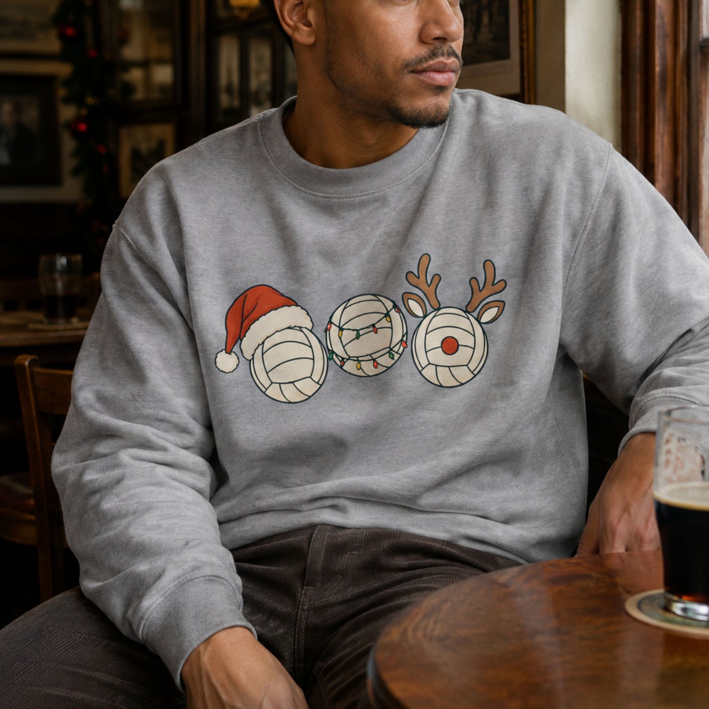 Grey Netball Christmas Sweater for Men - Festive Netballs
