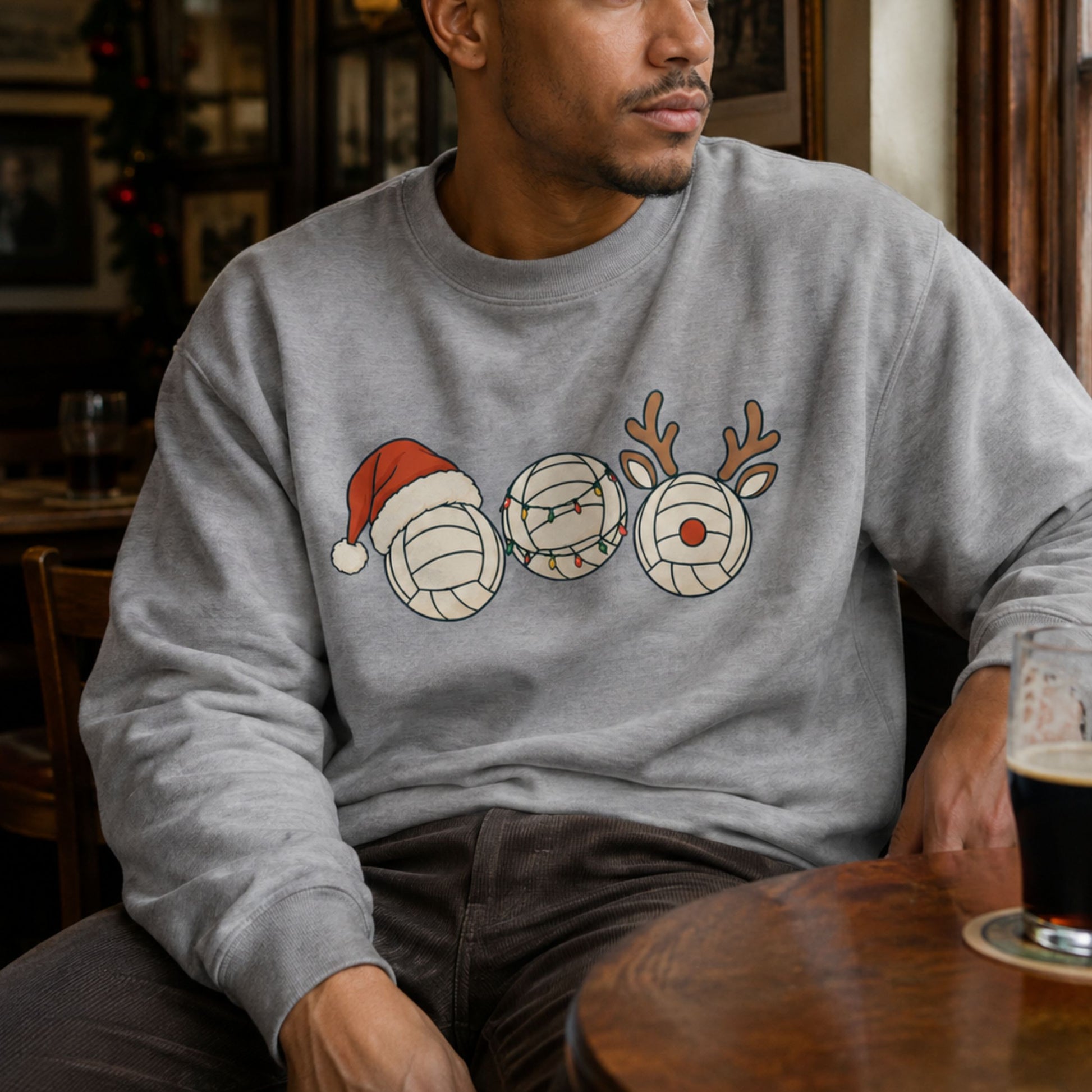 Grey Netball Christmas Sweater for Men - Festive Netballs