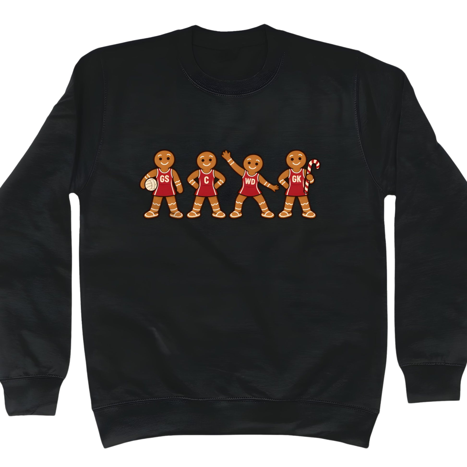 Black Netball Gingerbread Men Christmas Sweater