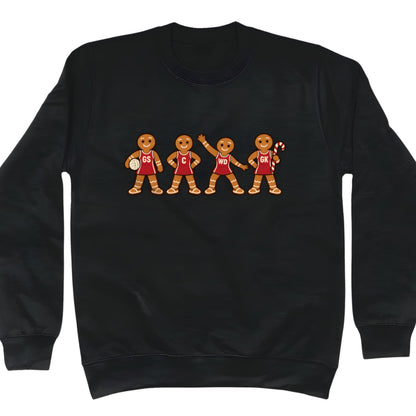 Black Netball Gingerbread Men Christmas Sweater