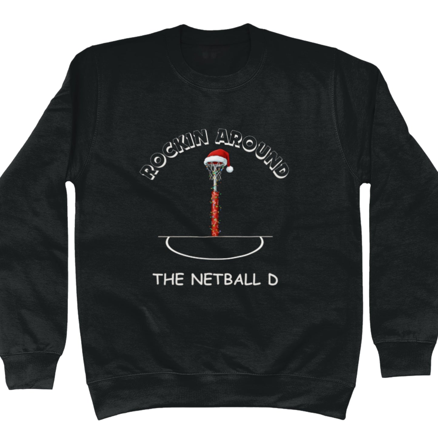 Netball Christmas Jumper - Black Rockin Around the Netball D Sweater