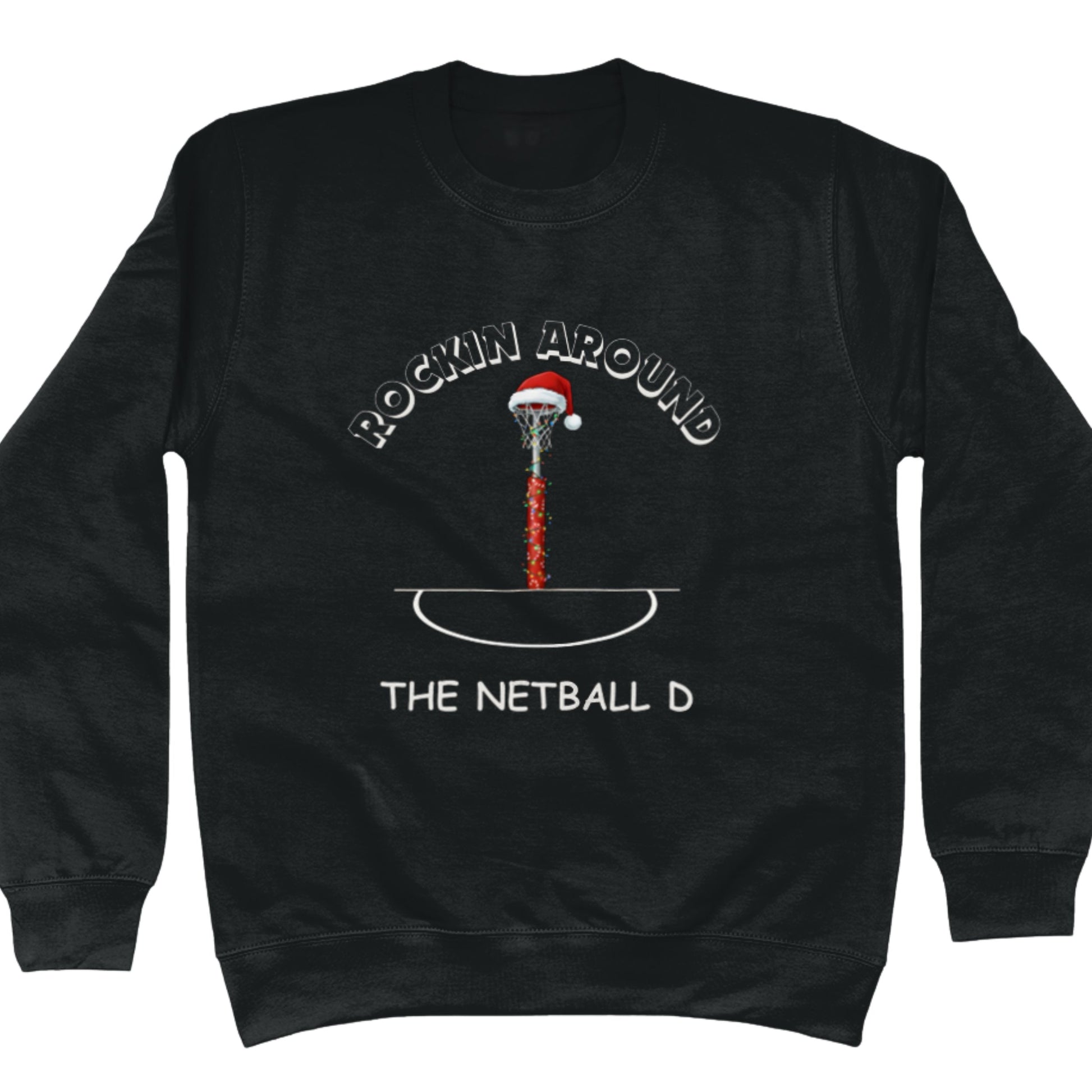Netball Christmas Jumper - Black Rockin Around the Netball D Sweater