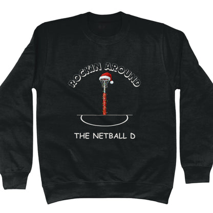Netball Christmas Jumper - Black Rockin Around the Netball D Sweater