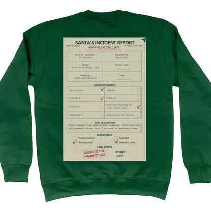 Green Netball Christmas Jumper - Santa's Incident Report