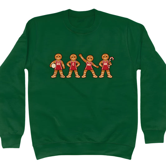 Green Netball Gingerbread Men Christmas Sweater