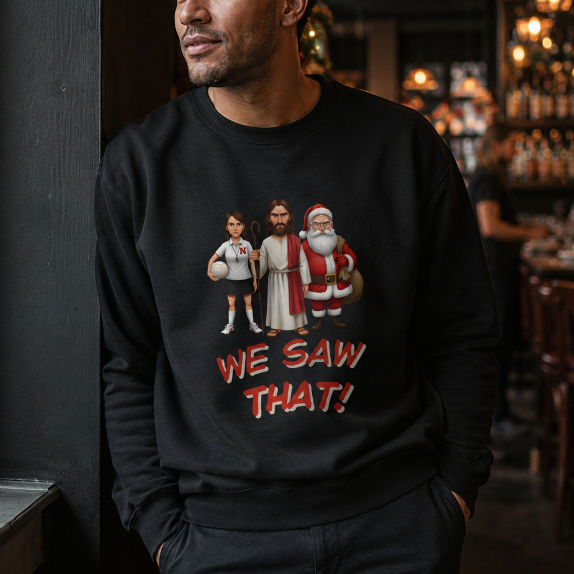 Funny Netball Christmas Jumper with Umpire and Santa Graphic