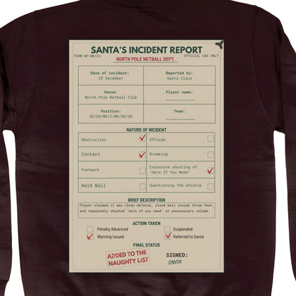 Netball Christmas Santa Jumper with Vintage Back Print Graphic