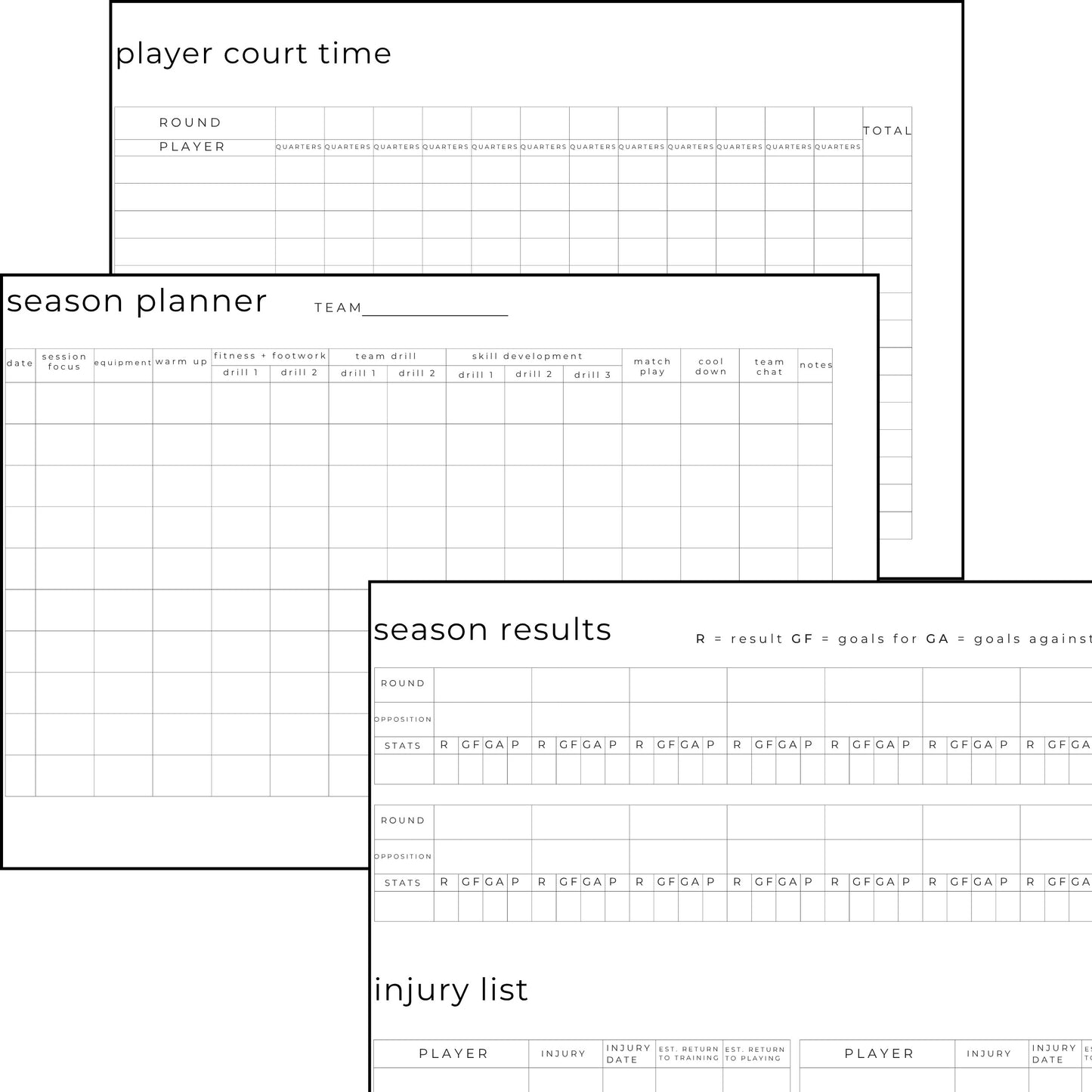 Netball Coach Aids - Printable Sports Management Sheets for Netball Coaches