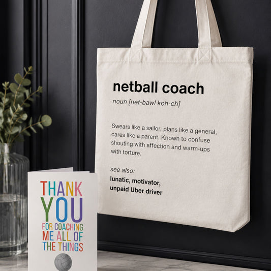Netball Coach Gift Set - Tote Bag and Thank You Card for Netball Coaches