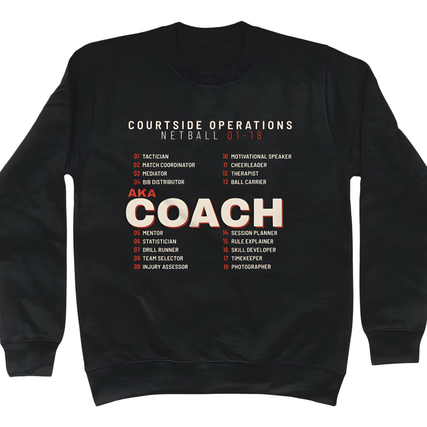 Black Netball Coach Sweatshirt - Gift for Netball Coaches