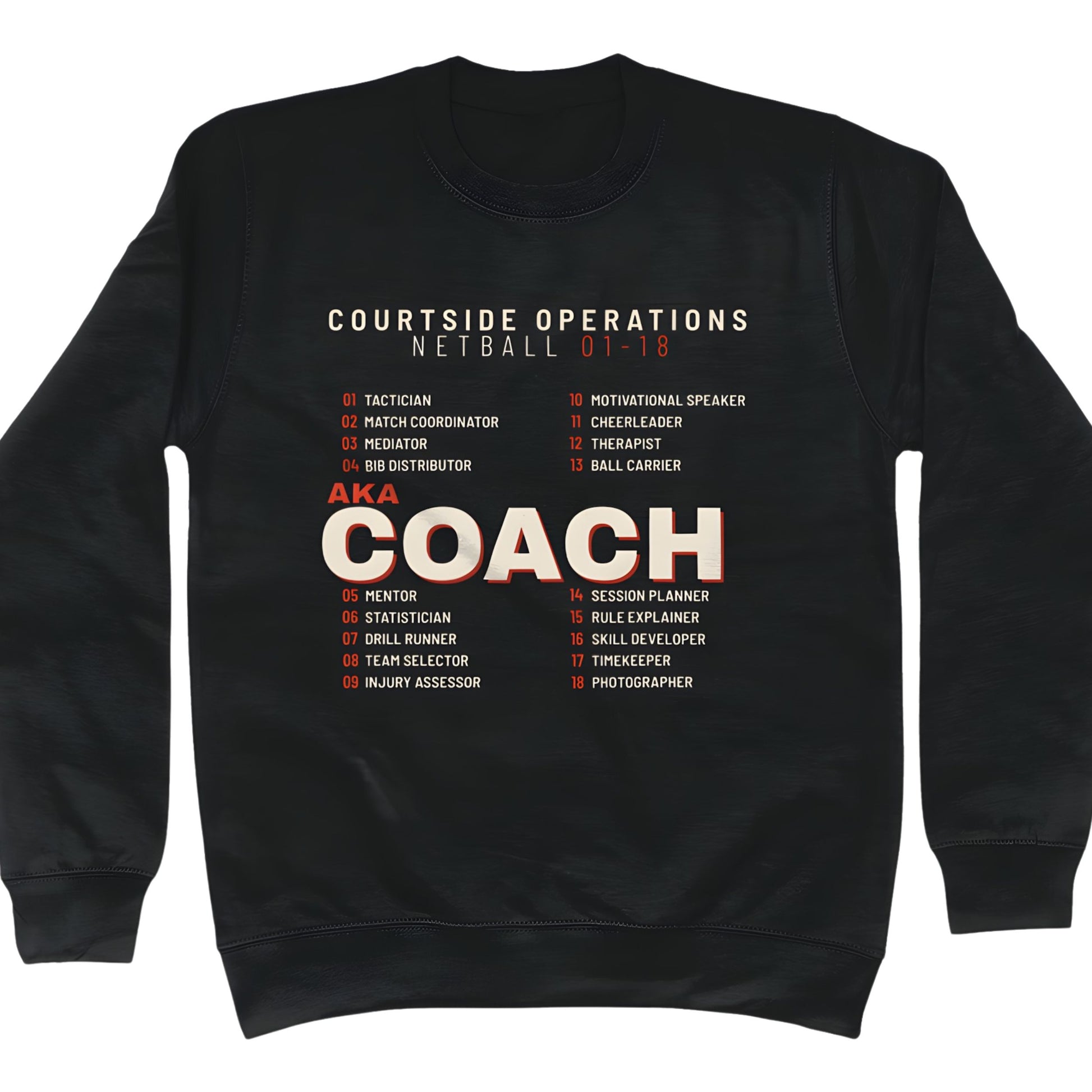 Black Netball Coach Sweatshirt - Gift for Netball Coaches