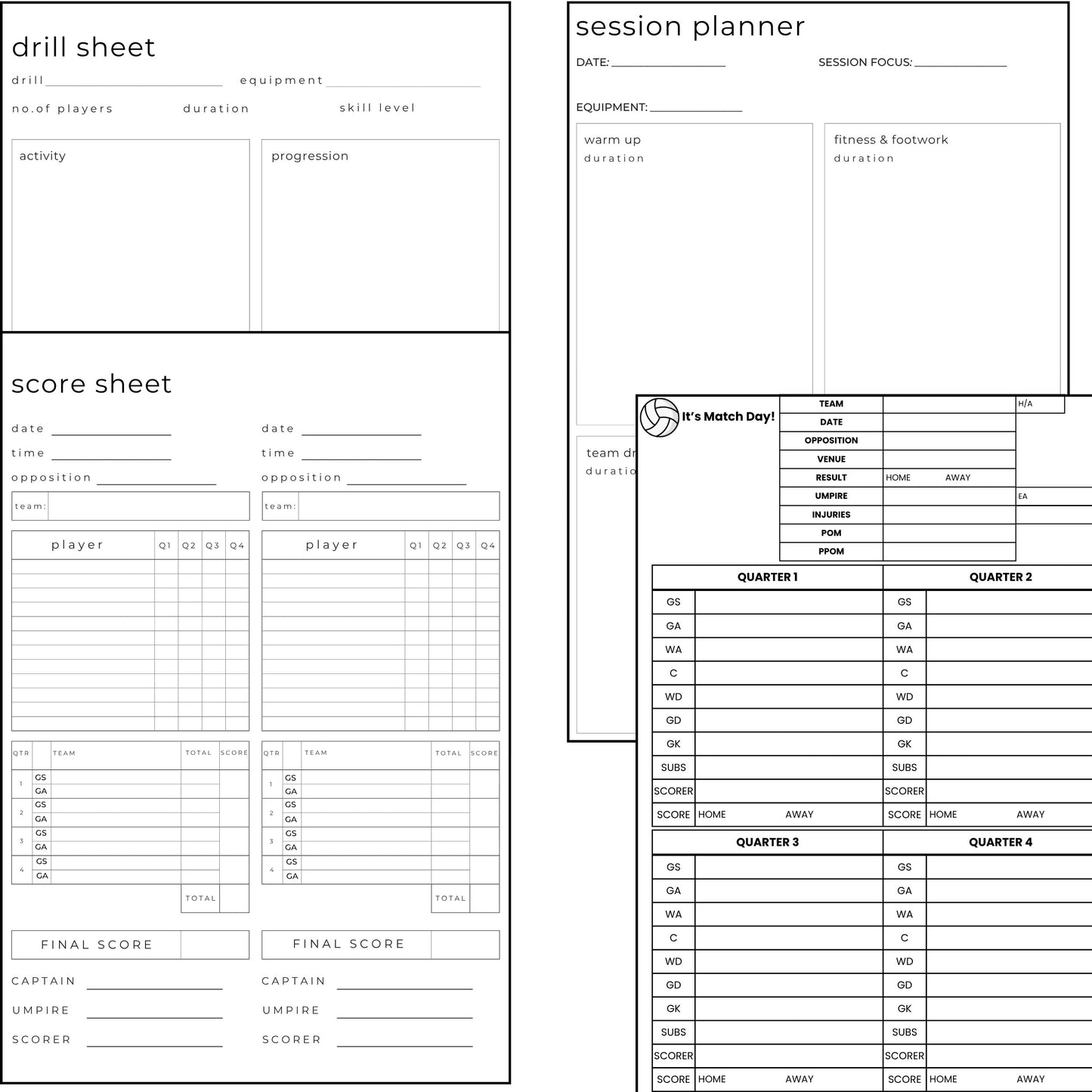 Netball Coach Planner - Netball Admin Sheets