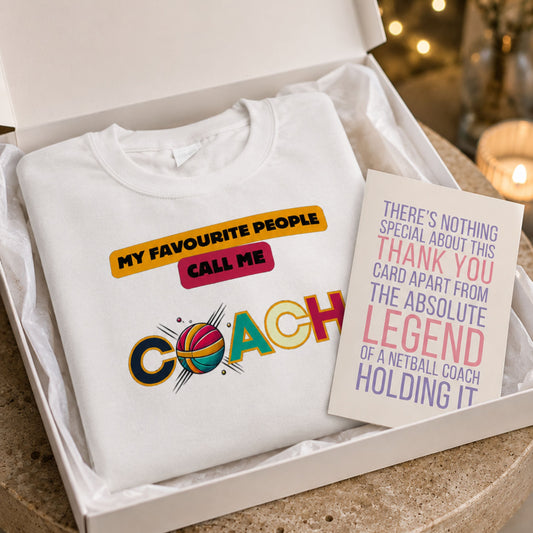 Netball Coach Thank You Gift Set - Sweatshirt and Card
